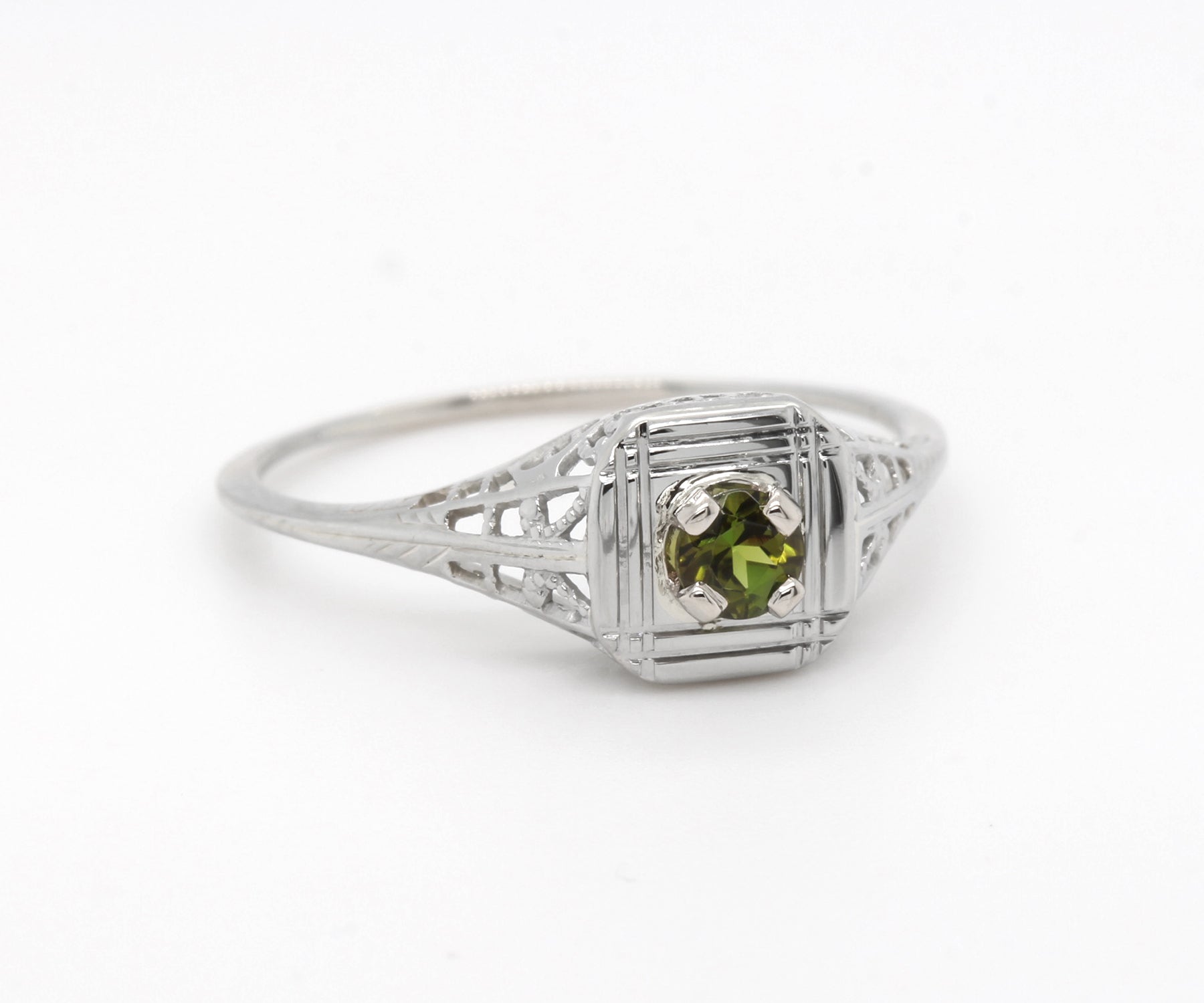 Vintage Green Tourmaline Solitaire Ring