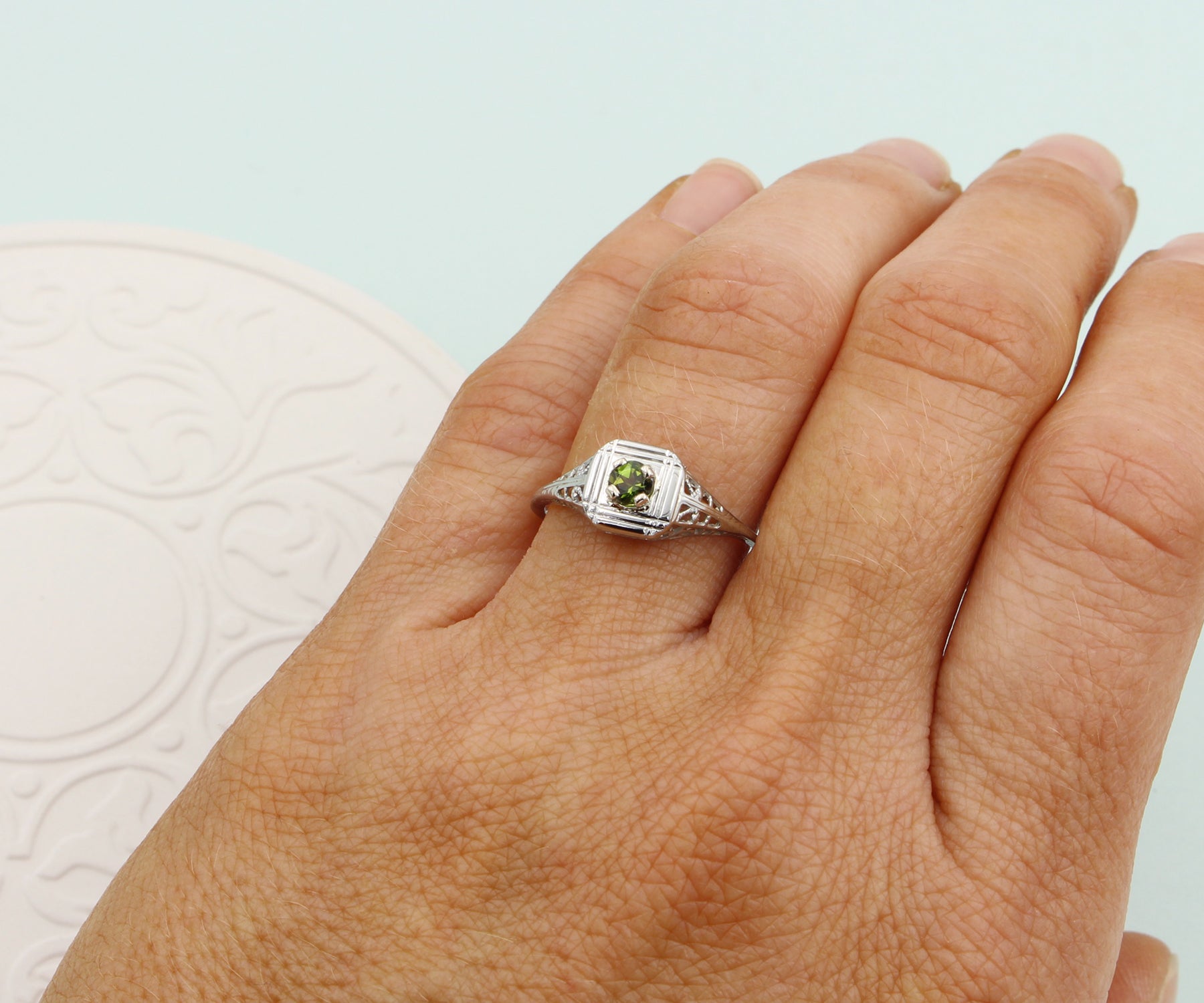 Vintage Green Tourmaline Solitaire Ring