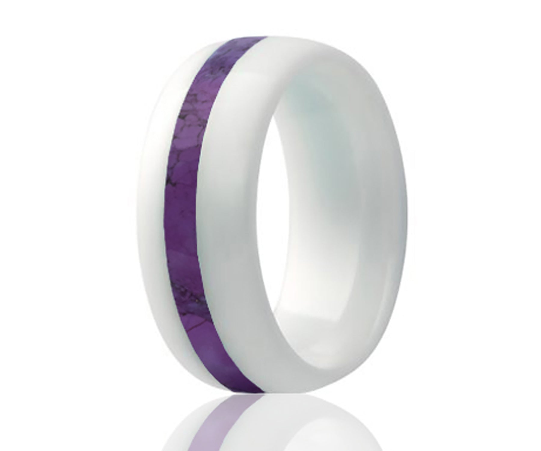 White Ceramic Inlay Amethyst Opal Domed Ring