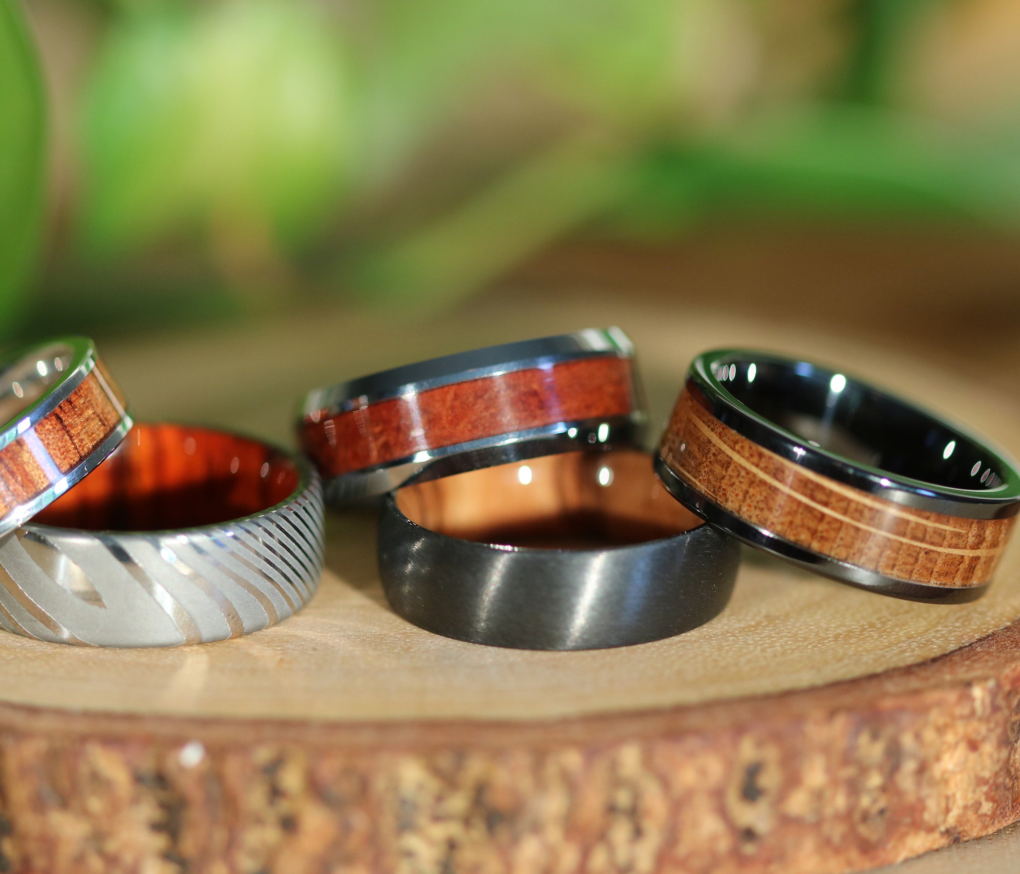 Black Ceramic Inlay Wood Beveled Edge Ring