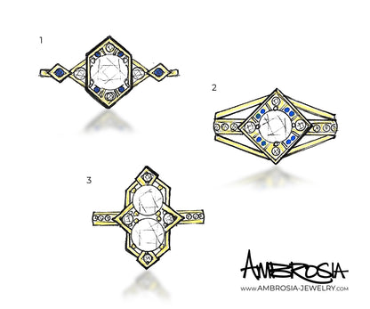 Custom Art Deco Diamond Sapphire Wedding Ring
