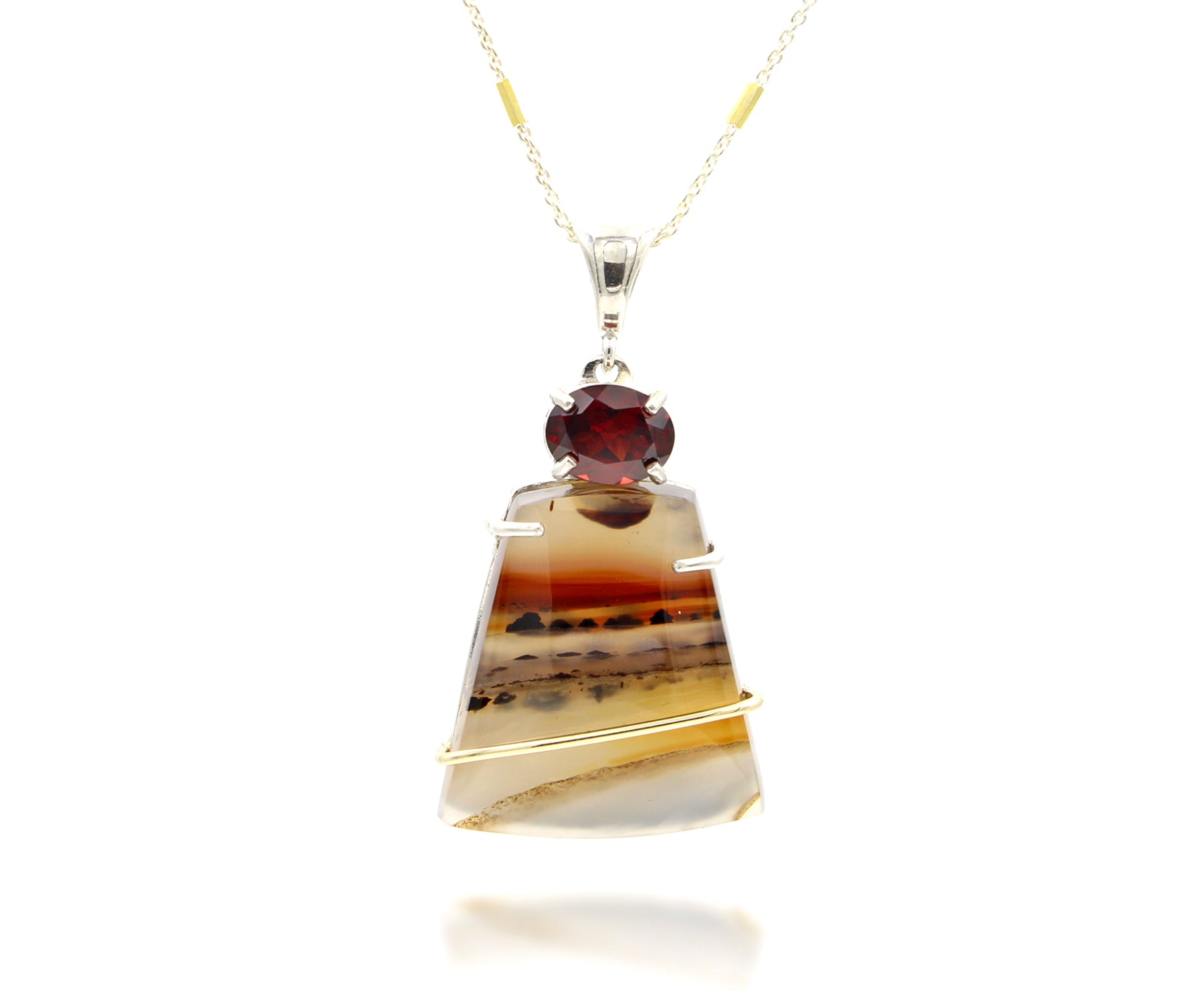 Wild Cat Montana Agate Garnet Gold Necklace