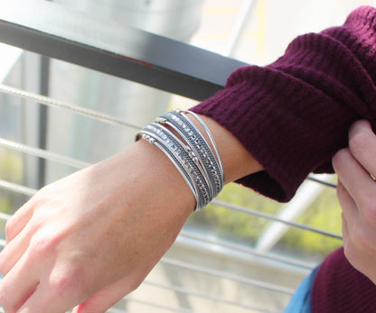 Sparkle and Chains Silver Leather Bracelet