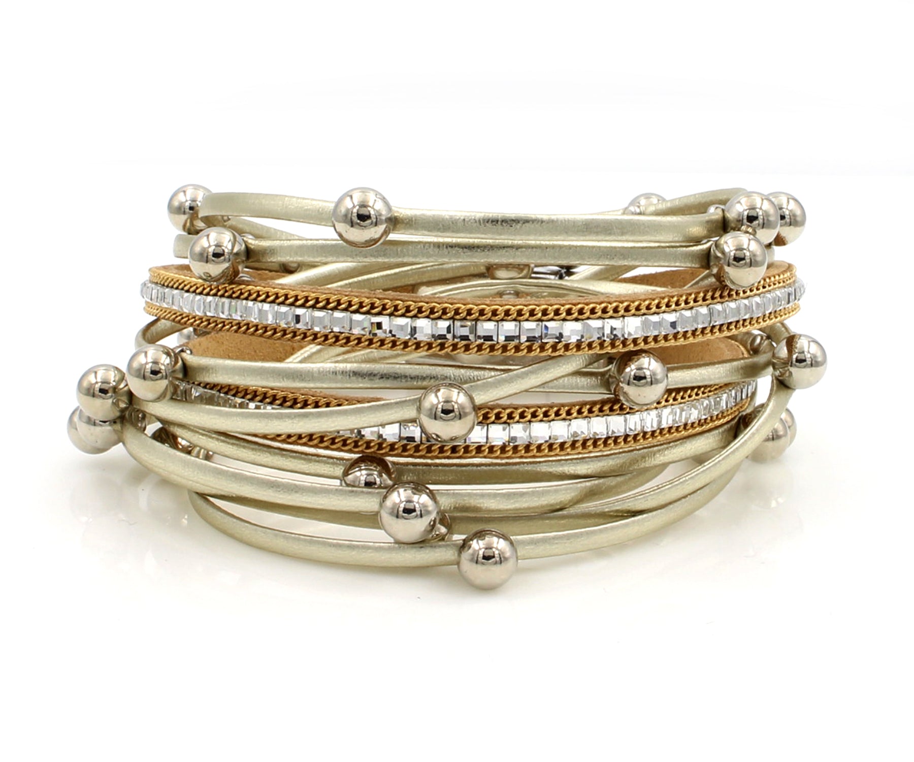 Beaded Light Gold Double Wrap Leather Bracelet
