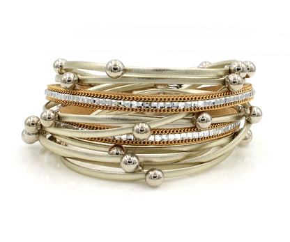 Beaded Light Gold Double Wrap Leather Bracelet