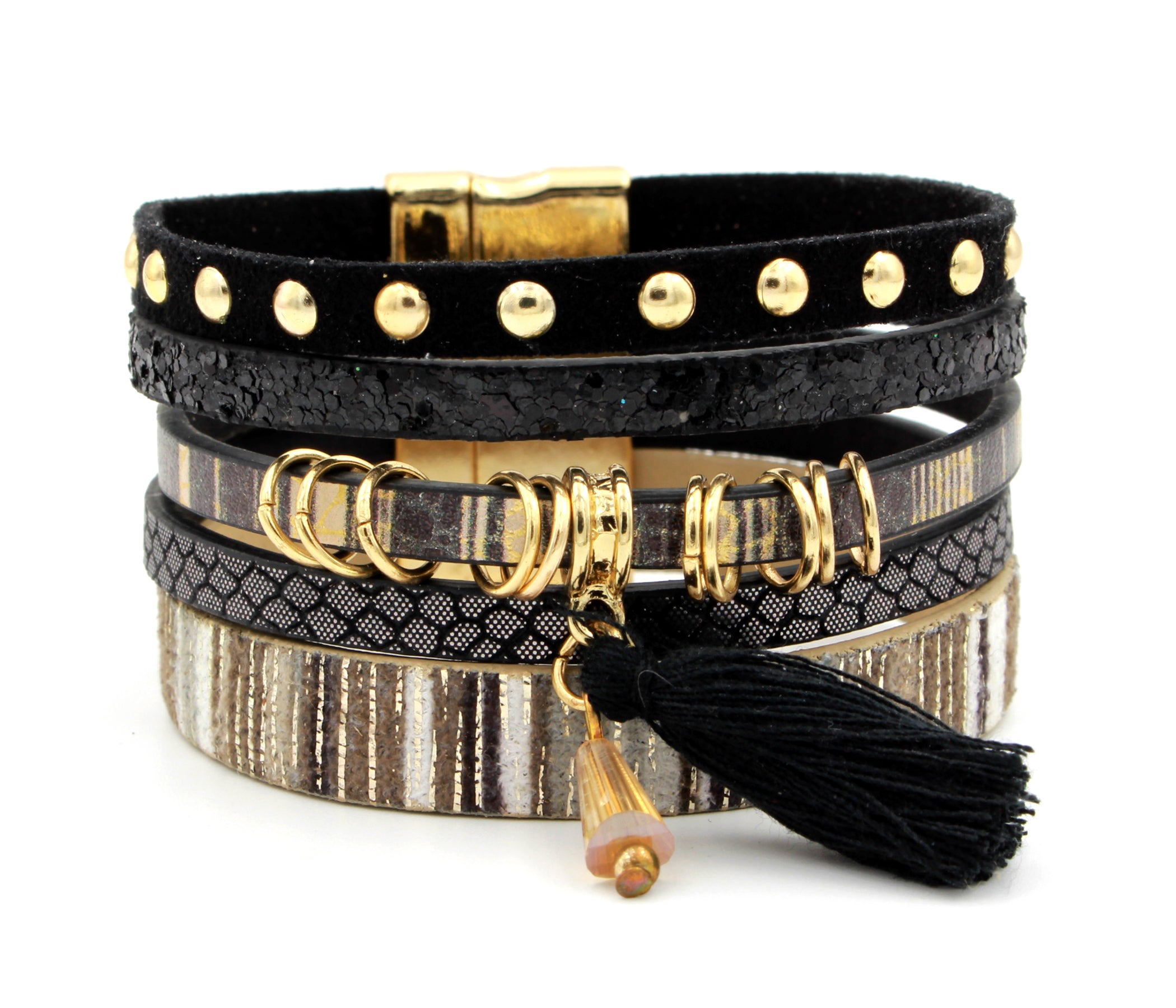 Boho Tassel Black Leather Bracelet