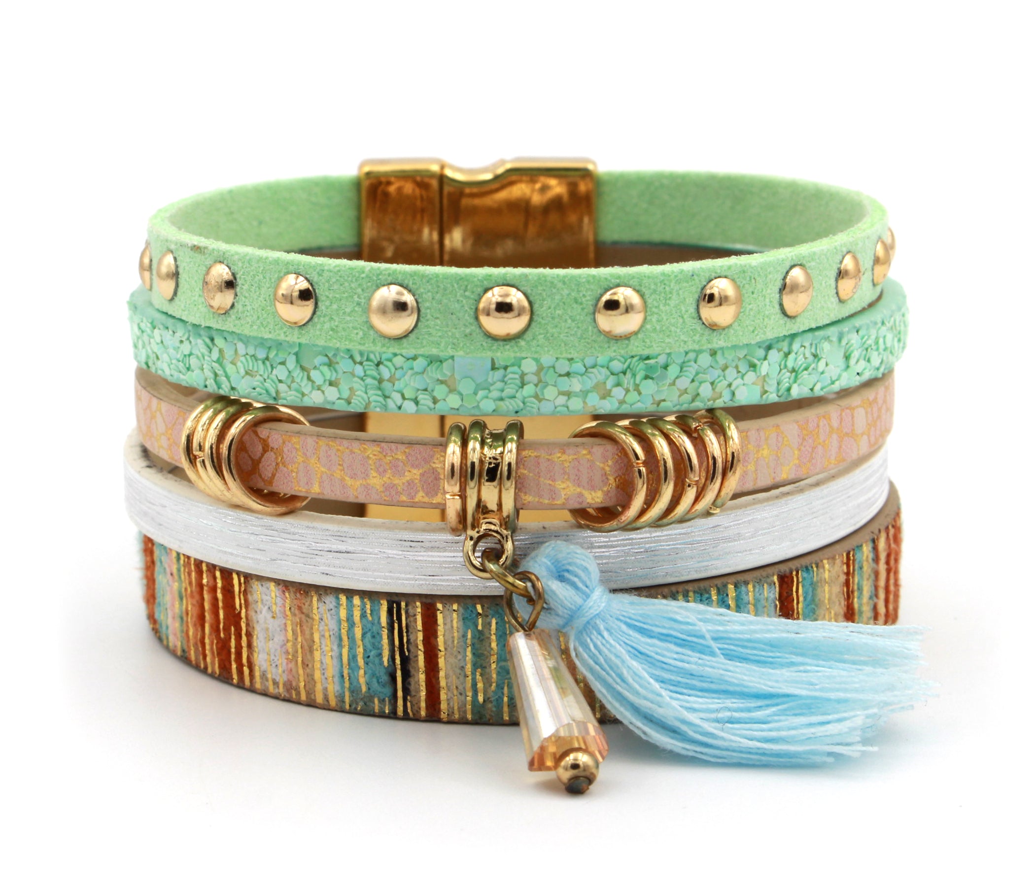 Boho Tassel Green Leather Bracelet