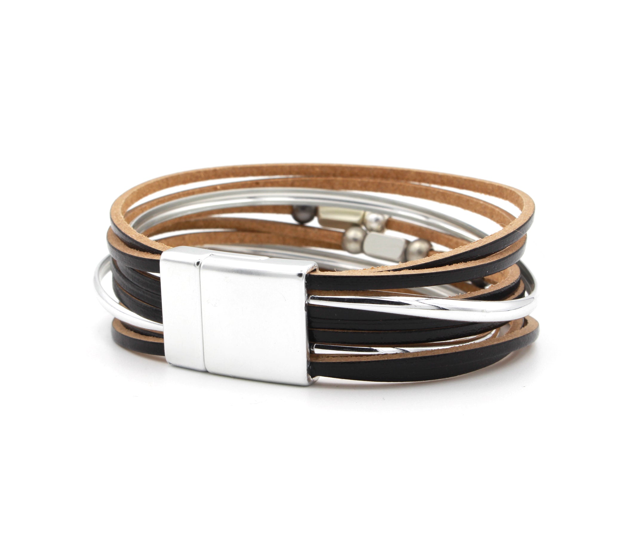 Elegante pulsera de cuero dorado y gris con estampado animal
