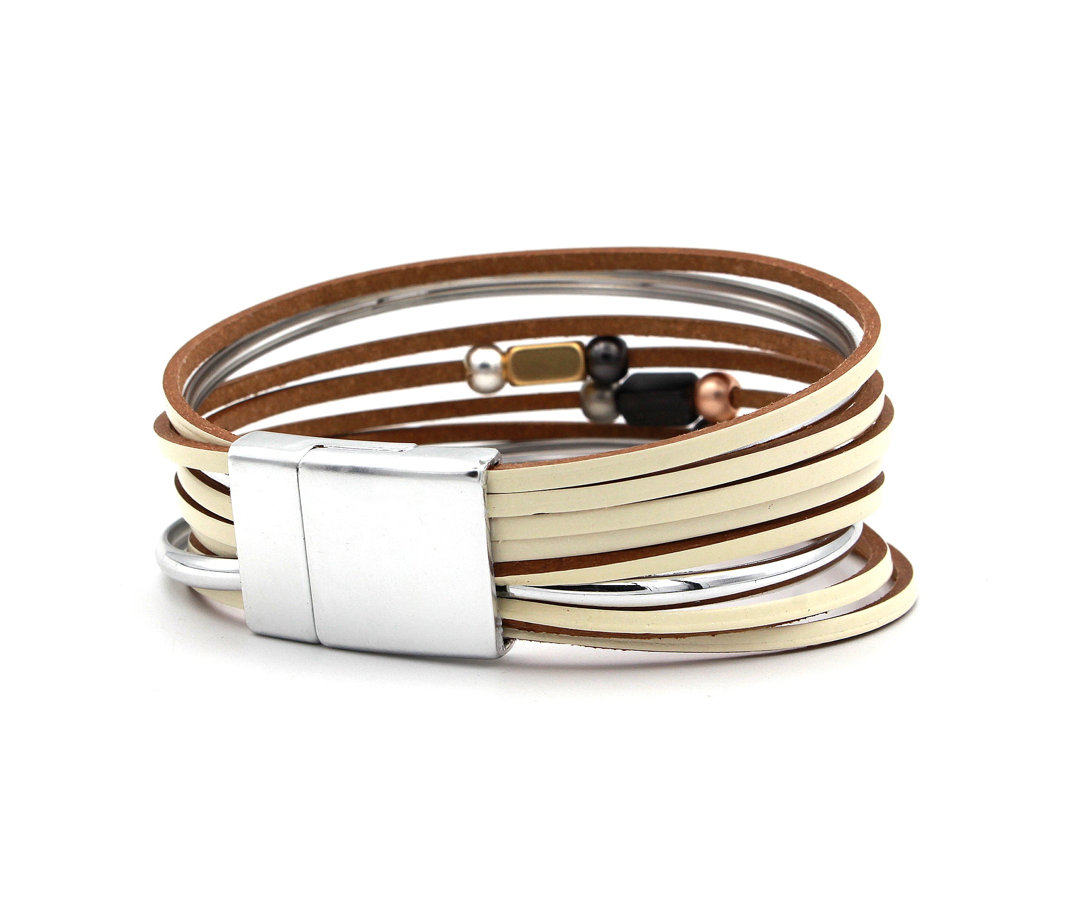 Elegante pulsera de cuero dorado y gris con estampado animal