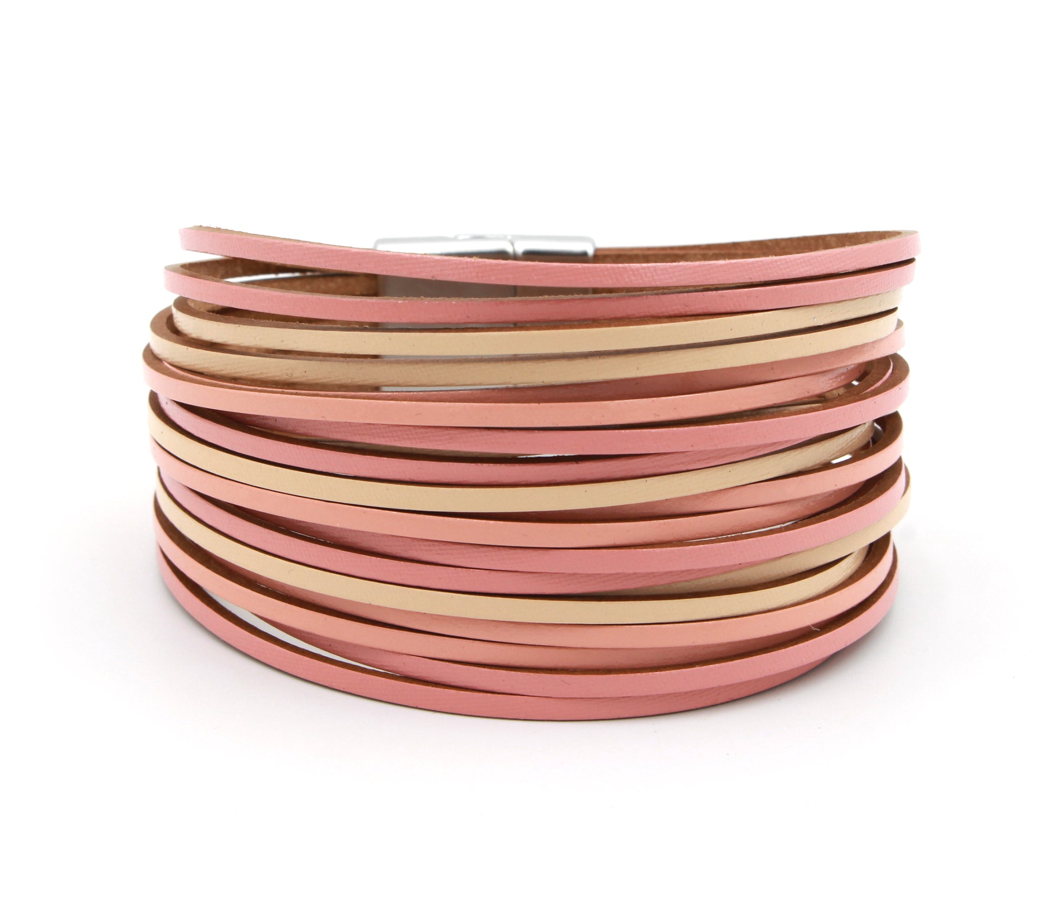 Multirow Matte Pink Leather Bracelet