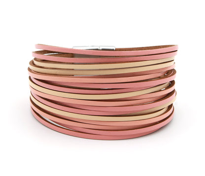 Multirow Matte Pink Leather Bracelet