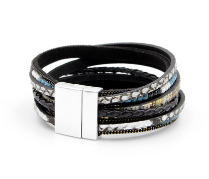 Elegante pulsera de cuero dorado y gris con estampado animal