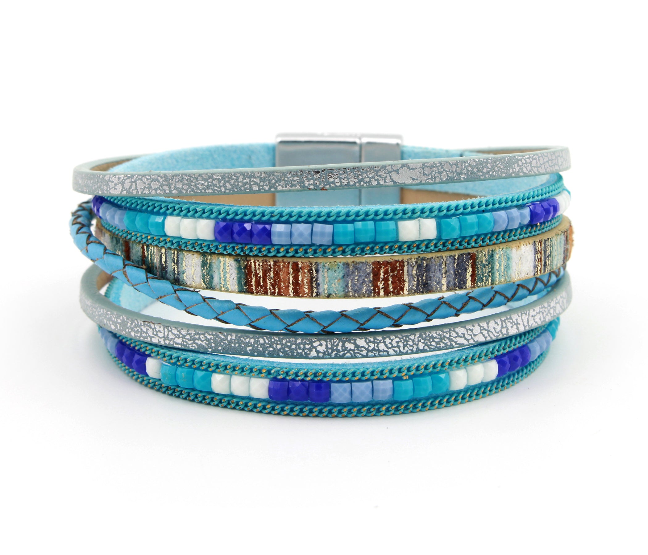 Boho Beaded Blue Leather Bracelet