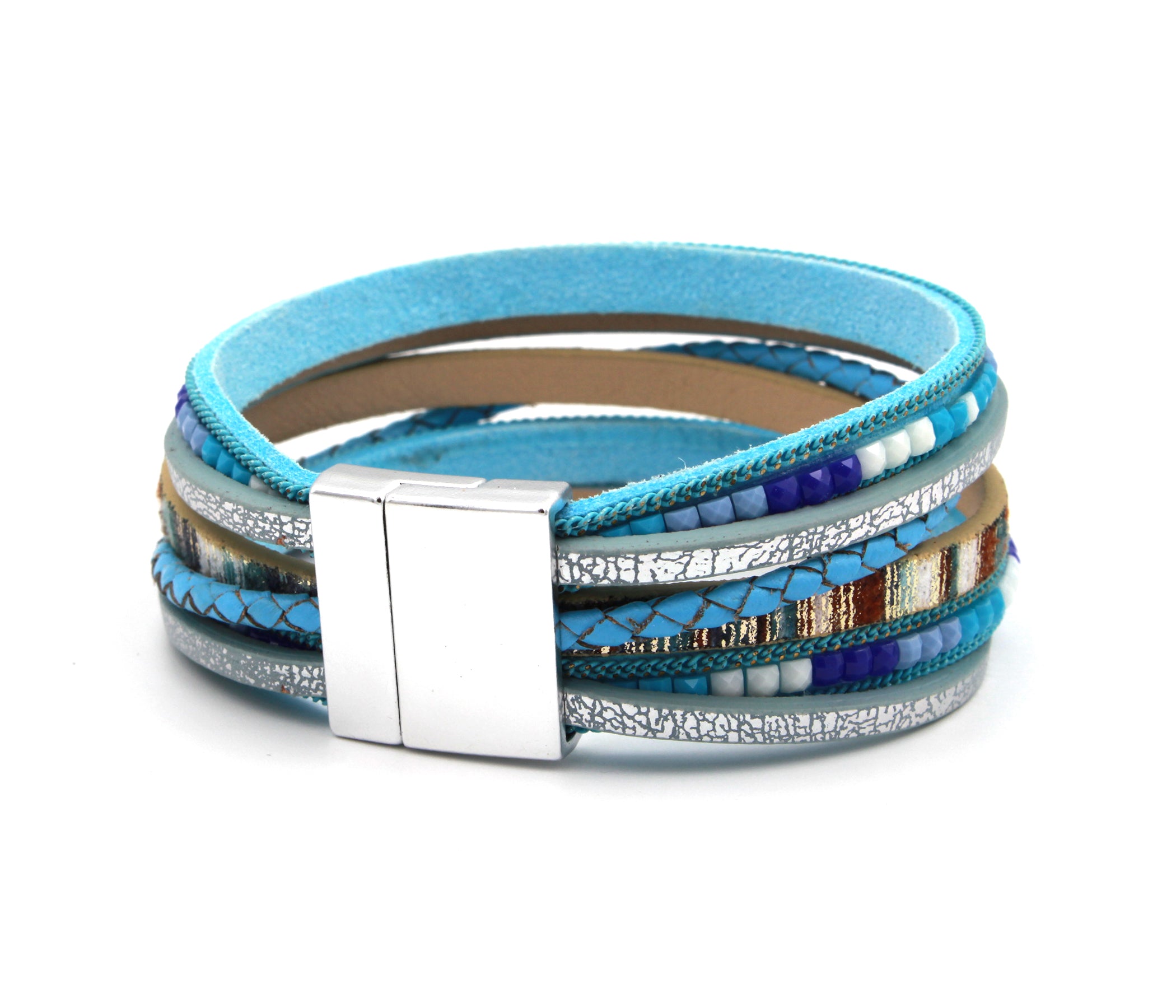 Boho Beaded Blue Leather Bracelet