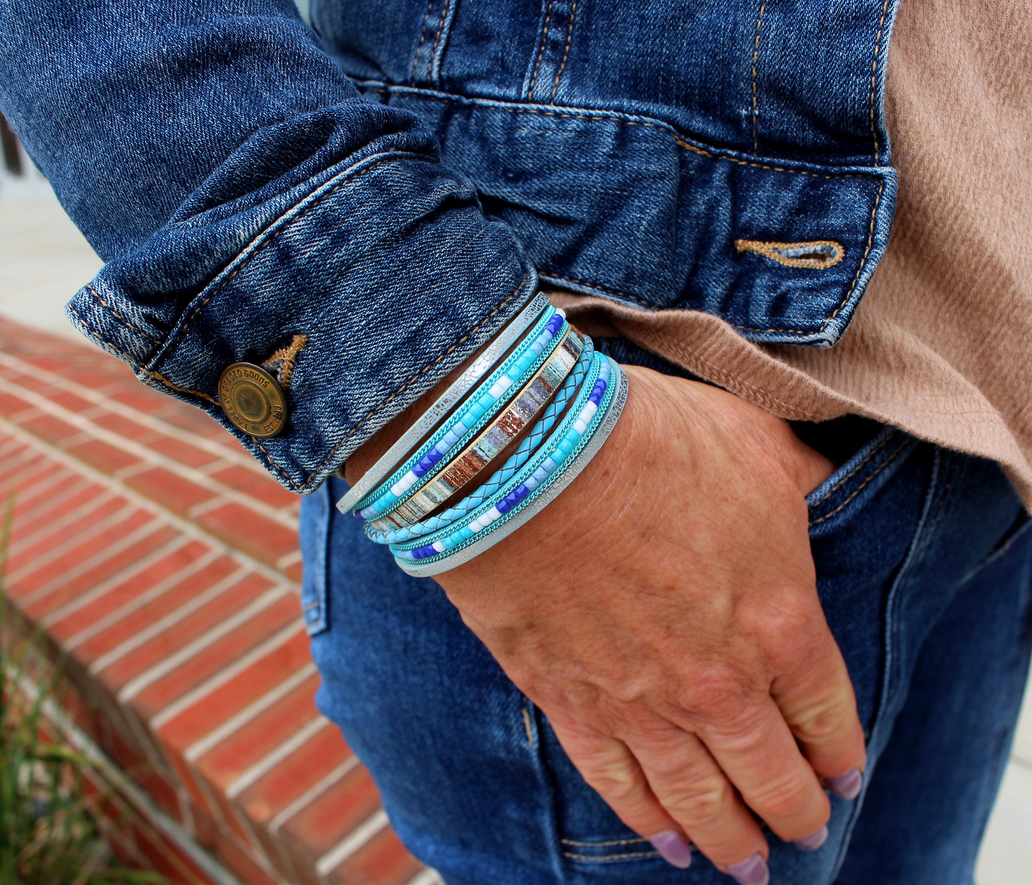 Boho Beaded Blue Leather Bracelet