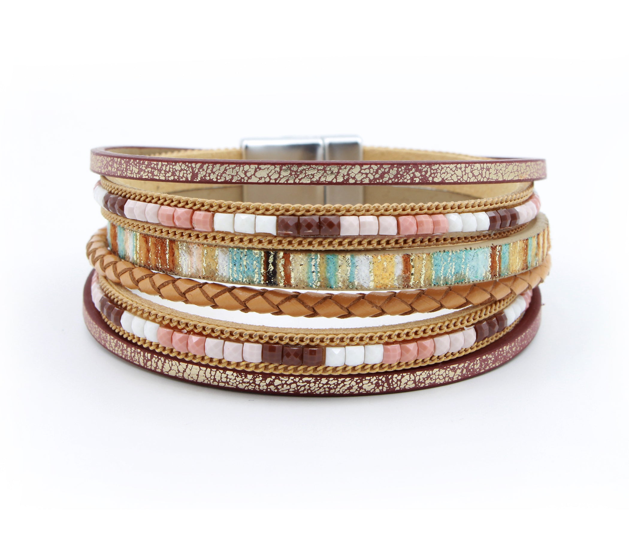 Boho Beaded Brown Leather Bracelet