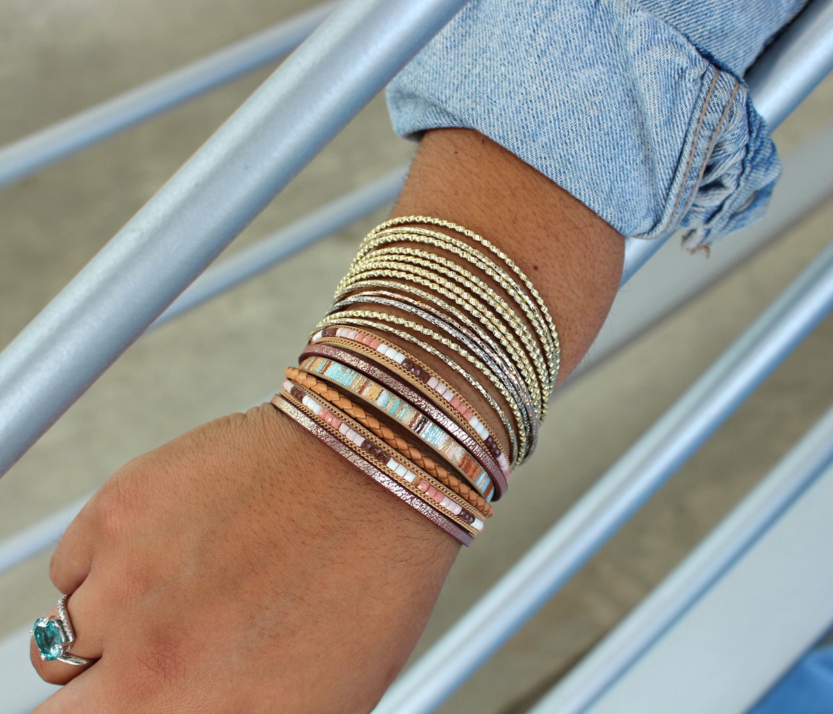 Boho Beaded Brown Leather Bracelet