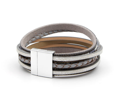 Boho Beaded Gray Leather Bracelet