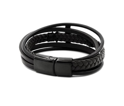 Pulsera de cuero con barra negra