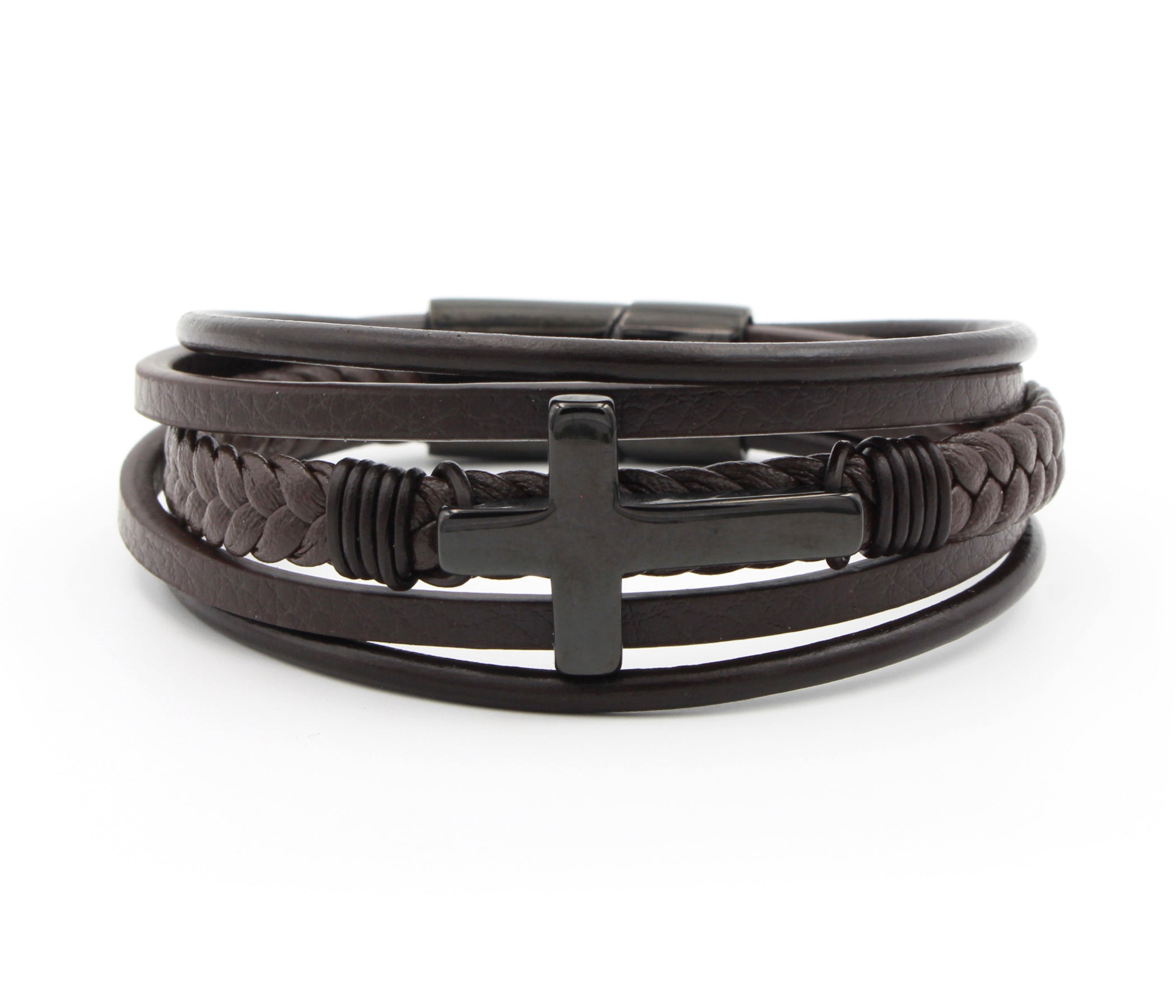 Cross Braided Brown Leather Bracelet