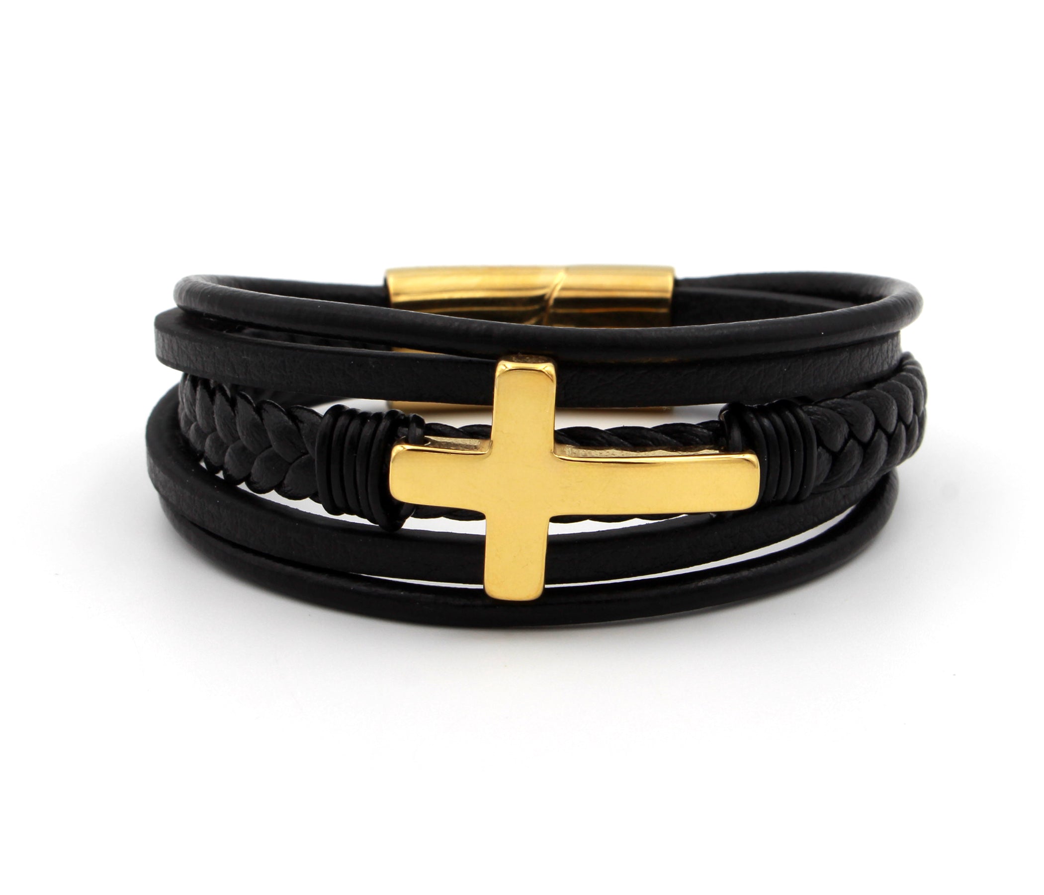 Cross Braided Gold Leather Bracelet