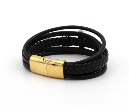 Cross Braided Gold Leather Bracelet