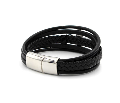 Pulsera de cuero con barra negra