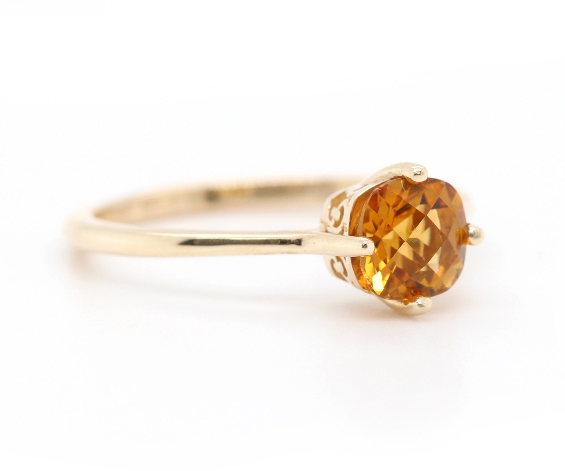 Antique cushion checkerboard cut Yellow Citrine Solitaire Ring