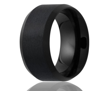 Black Ceramic Classic Beveled Edge Satin Ring