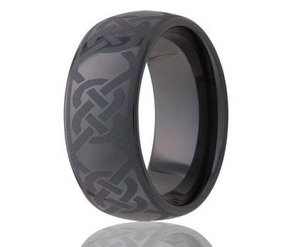 Black Ceramic Engraved Double Link Domed Ring