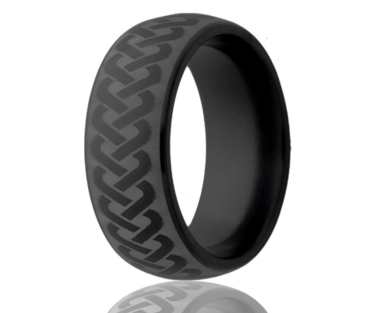 Black Ceramic Engraved Celtic Knot Domed Ring