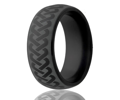 Black Ceramic Engraved Celtic Knot Domed Ring
