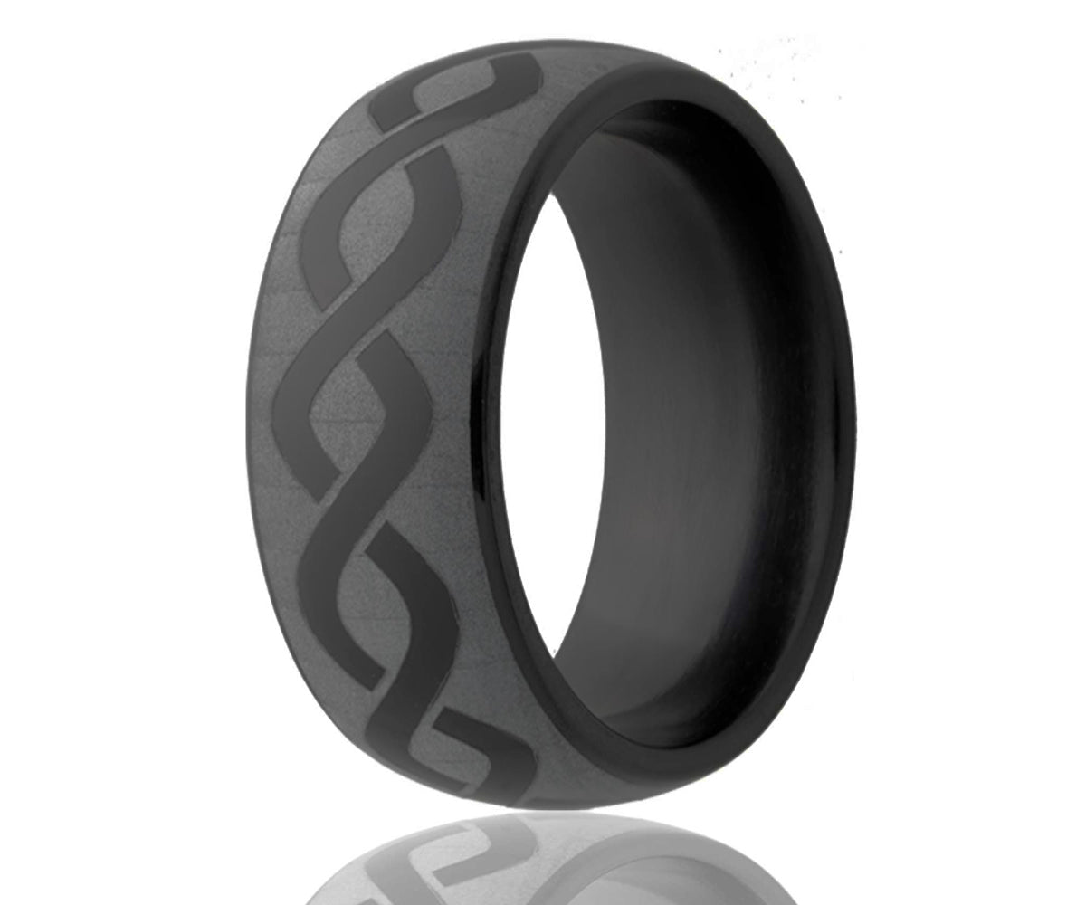 Black Ceramic Engraved Infinity Domed Ring