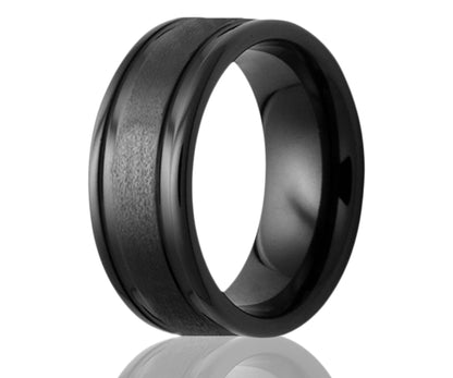 Black Ceramic Groove Edge Satin Ring