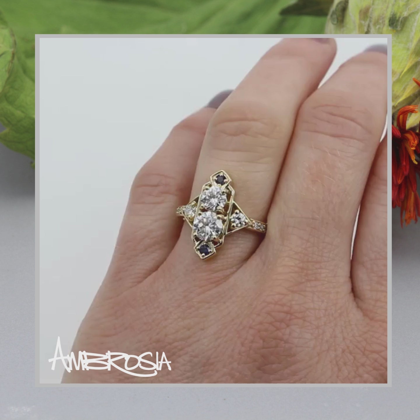 Custom Art Deco Diamond Sapphire Wedding Ring