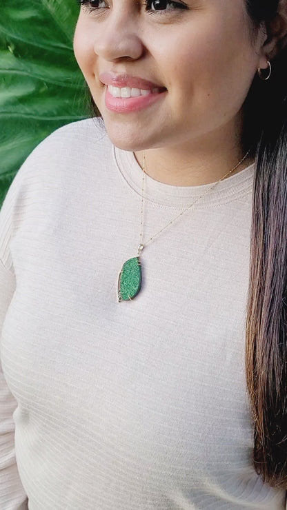 Natural Uvarovite Garnet Druzy Green Tourmaline Gold Necklace