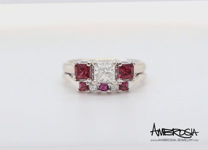 Princess Cut Rhodolite Garnet Wedding Ring