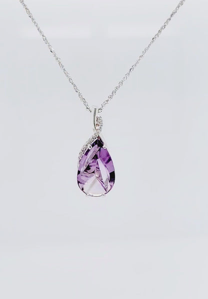 Collar de diamantes retorcidos con forma de lágrima tallada con amatista