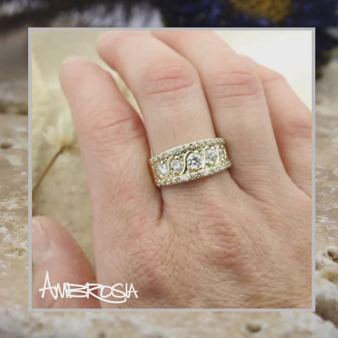 Wide Swirl Diamond Gold Ring Redesigned