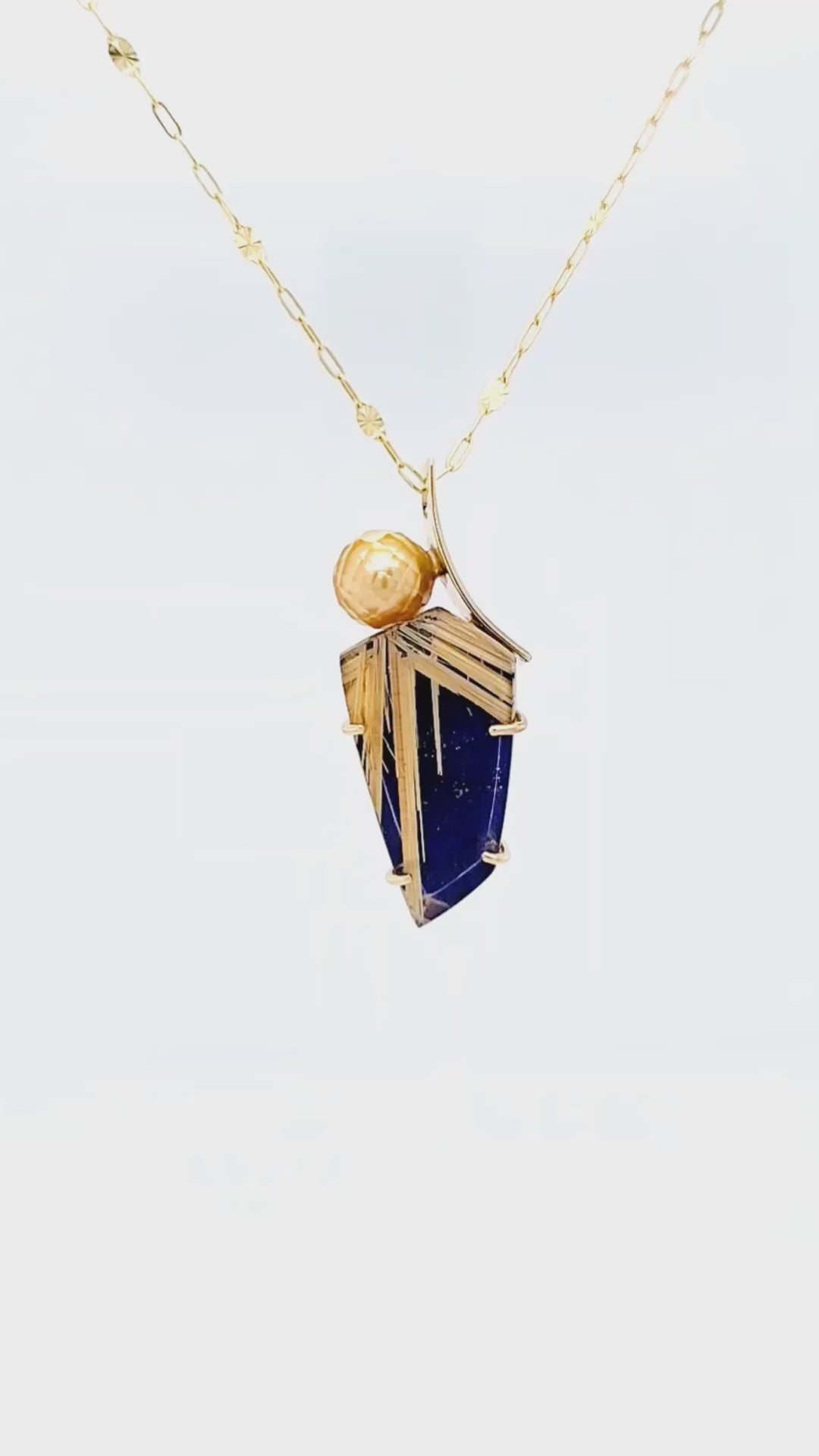 Curved Pearl Rutilated Quartz Lapis Necklace