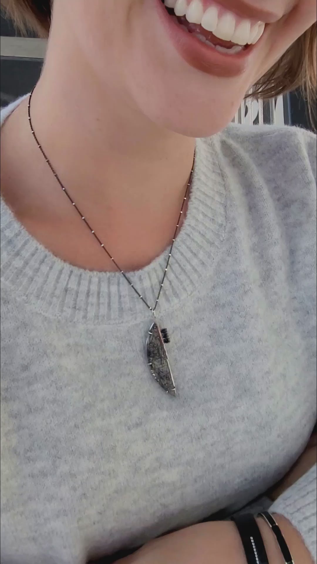 Modern Angular Rutilated Quartz Onyx Necklace