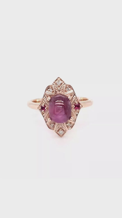 Vintage Star Pink Sapphire and Diamond Rose Gold Ring