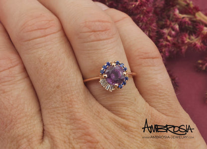 Pyrope Garnet and Sapphire Art Deco Halo Ring