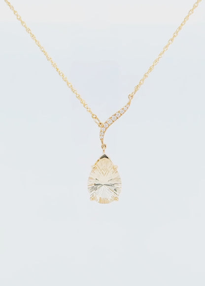 Offset Teardrop Sunstone Diamond Gold Necklace