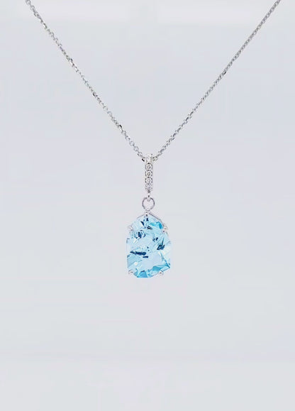 Angular Cut Blue Topaz Diamond Necklace