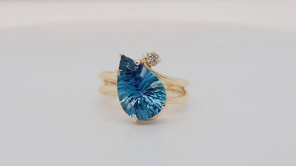 Offset Curved London Blue Topaz Diamond Gold Ring