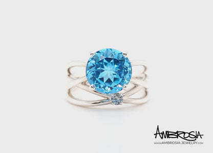 Large Blue Topaz Weave Silver Ring