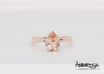 Simple Teardrop Twist Morganite Rose Gold Ring