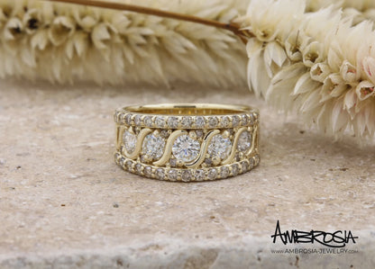 Wide Swirl Diamond Gold Ring Redesigned