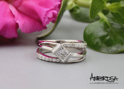 Modern Open Twist Princess Diamond Wedding Ring